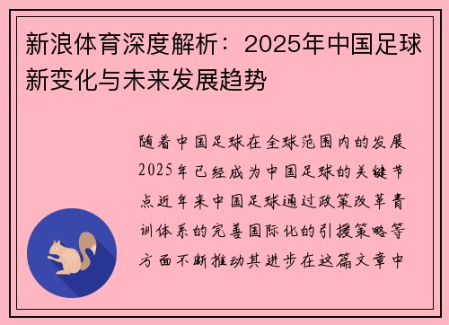 新浪体育深度解析：2025年中国足球新变化与未来发展趋势